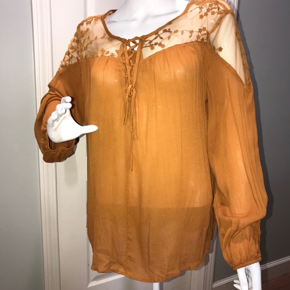 Tarzana mustard sz XL Lace top boho bohemian - Picture 4 of 7